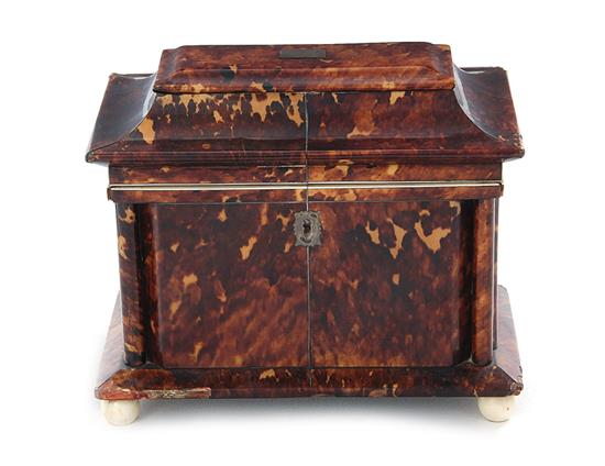 Appraisal: Regency double tea caddy circa tortoiseshell and ivory-clad architectural case