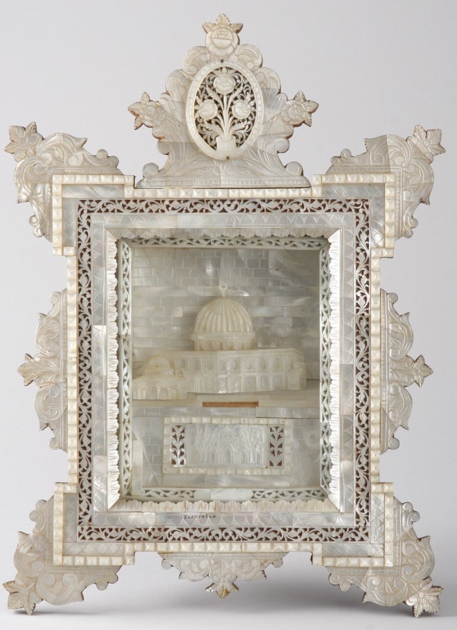 Appraisal: Mother of pearl frame and display depicting one of Jerusalem's