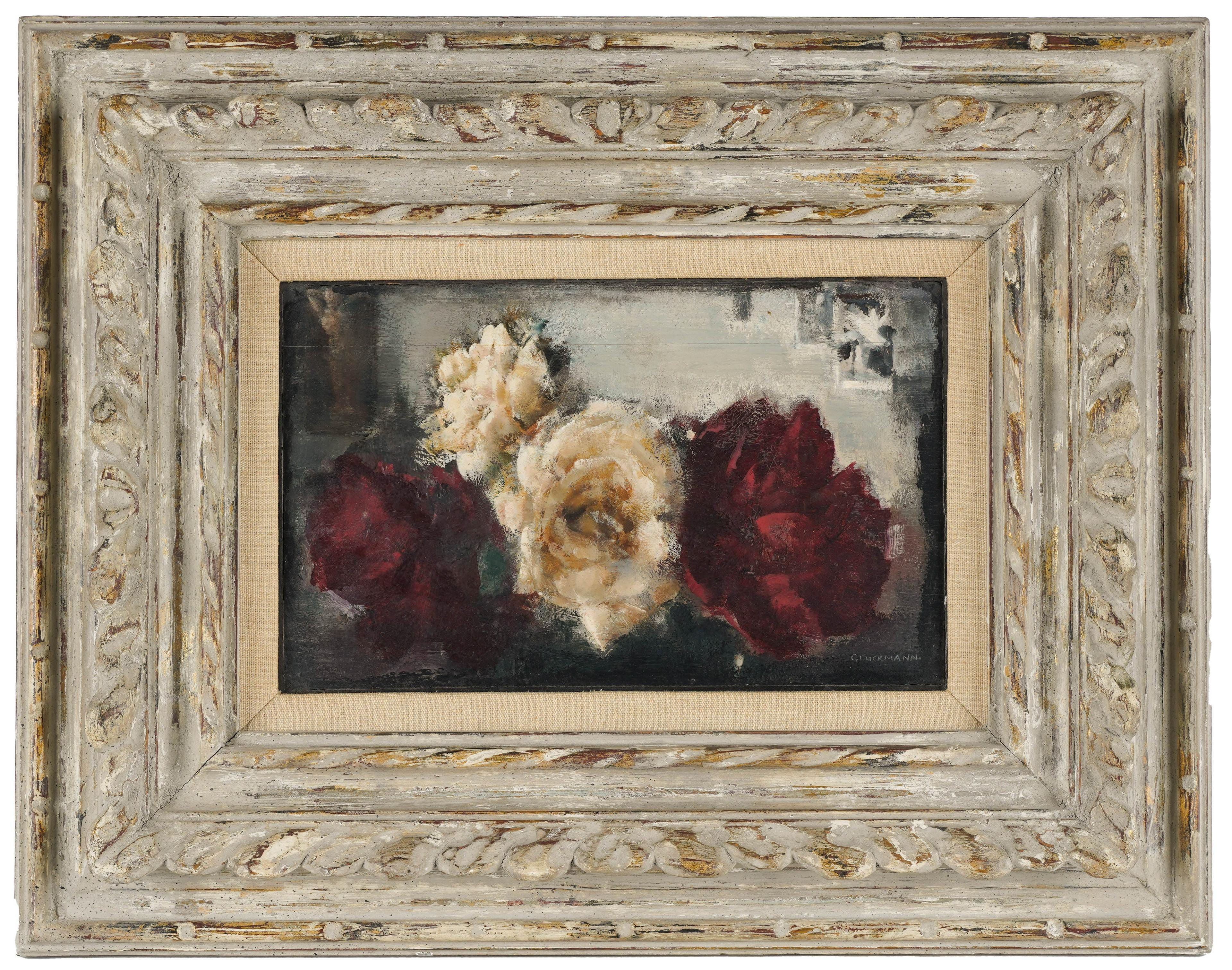 Appraisal: GRIGORY GLUCKMANN - RED WHITE ROSES oil on panel signed