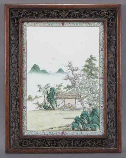 Appraisal: Chinese Republic famille rose porcelain plaquedepicting figures in a landscape