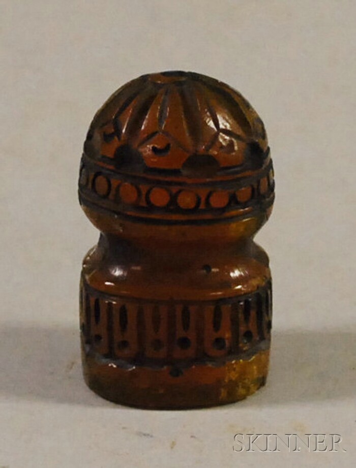 Appraisal: Amber Seal Tibet th century carved with geometric designs carved