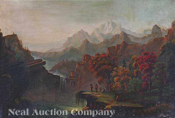 Appraisal: American School mid- th c Native Americans in a Mountain