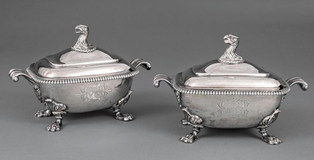 Appraisal: Fine Pair of George III Sterling Silver Sauce Tureens Rebecca