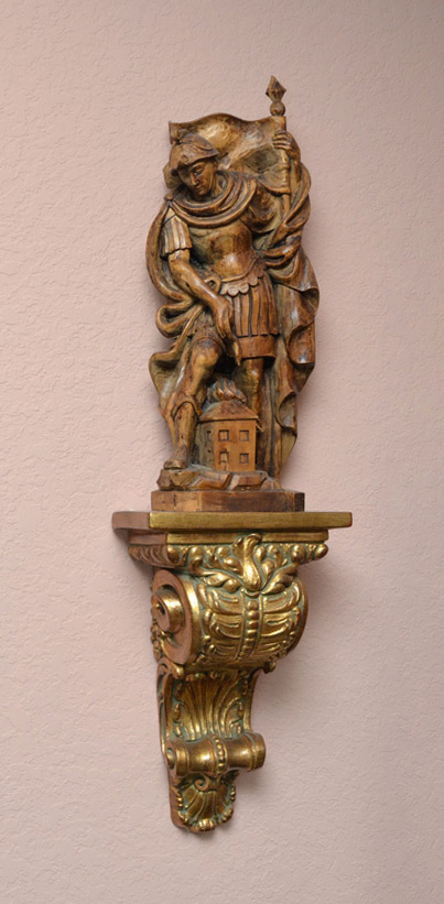 Appraisal: CONTINENTAL CARVED WOOD FIGURE OF ST FLORIAN Figure of Saint