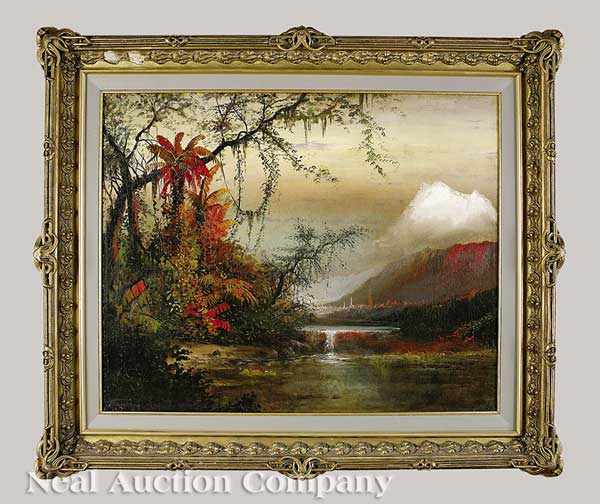 Appraisal: American School late th c Tropical Landscape oil on canvas