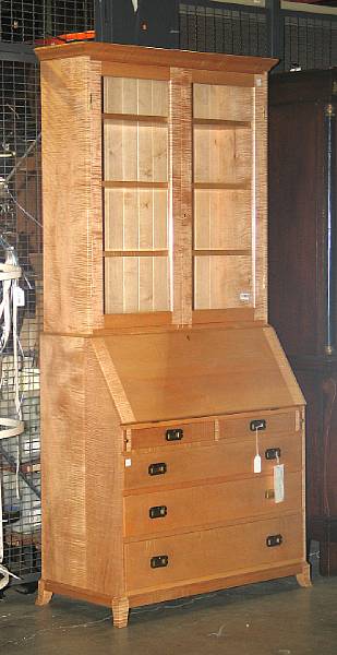 Appraisal: A contemporary tiger maple secretary desk Gregory Hay Petaluma CA