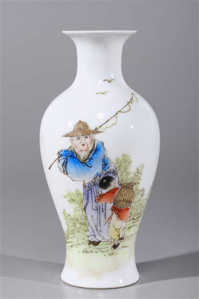 Appraisal: Chinese enameled porcelain vase with fisherman and child calligraphy and