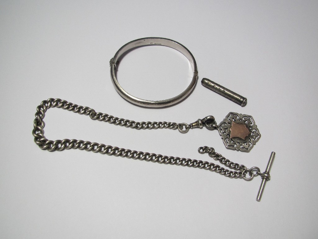 Appraisal: A gents Victorian silver Albert with silver fob a silver