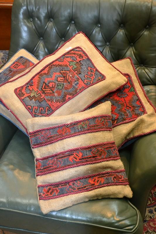 Appraisal: FIVE HESSIAN AND TAPESTRY CUSHION COVERS