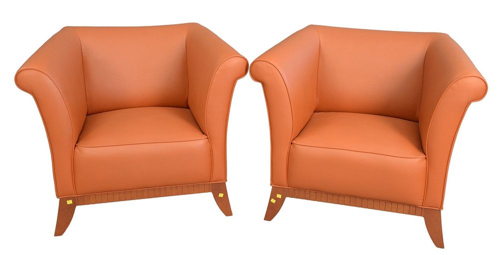 Appraisal: Pair of Leather Upholstered Armchairs height inches width inches Pair