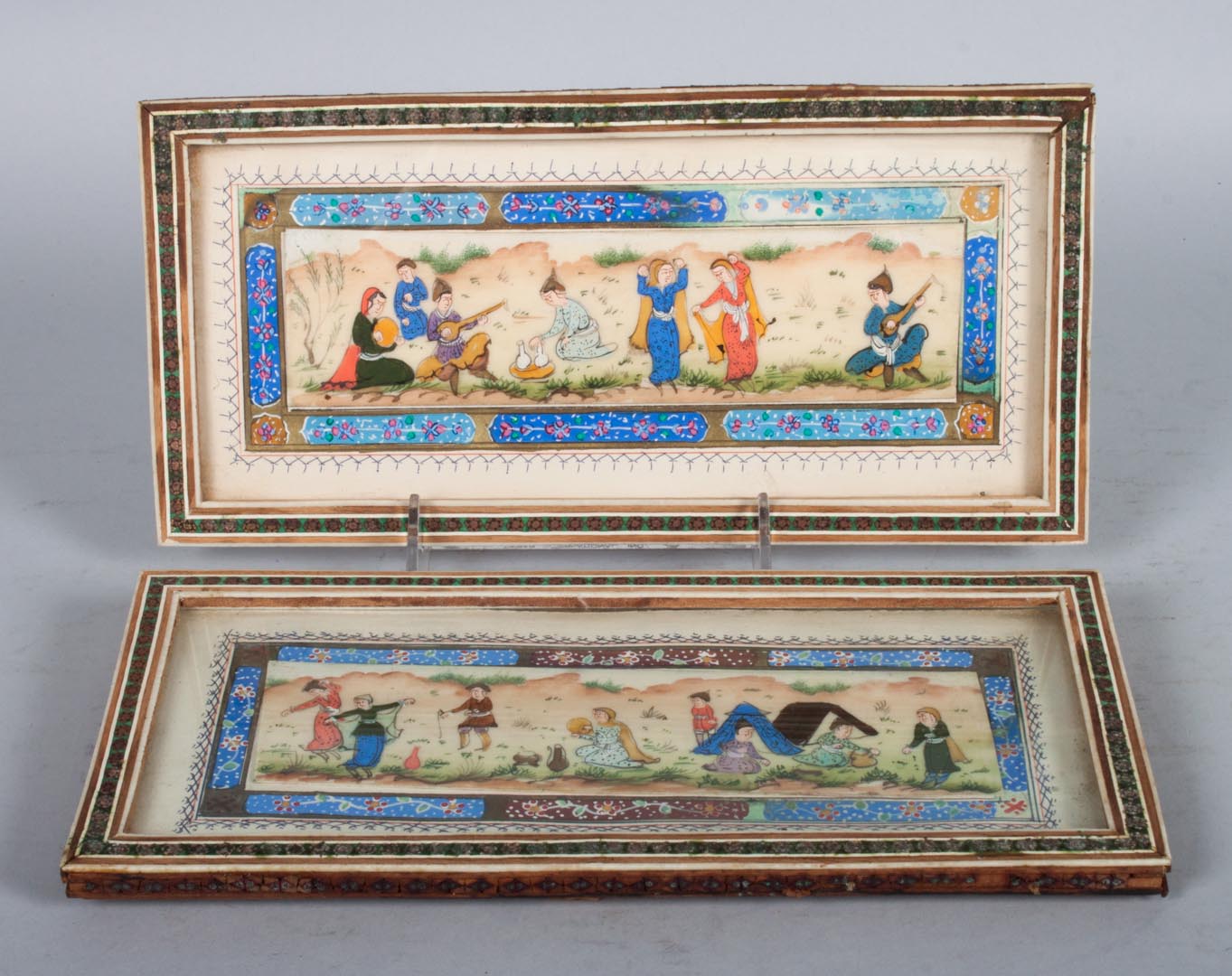 Appraisal: Pair of Persian gouaches first quarter- th century ink and