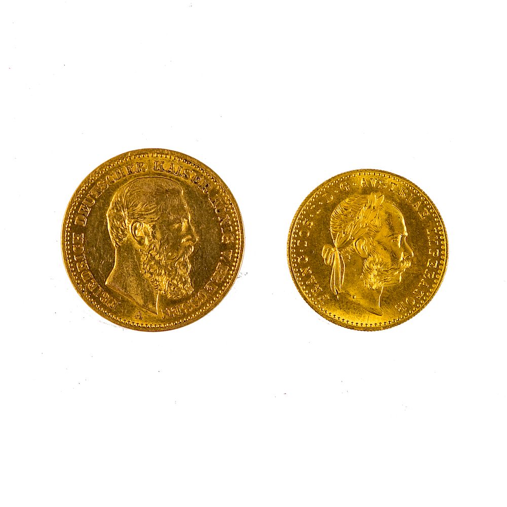 Appraisal: -A Prussian Gold marks Austrian Ducat -A Prussian Kaiser Friedrich