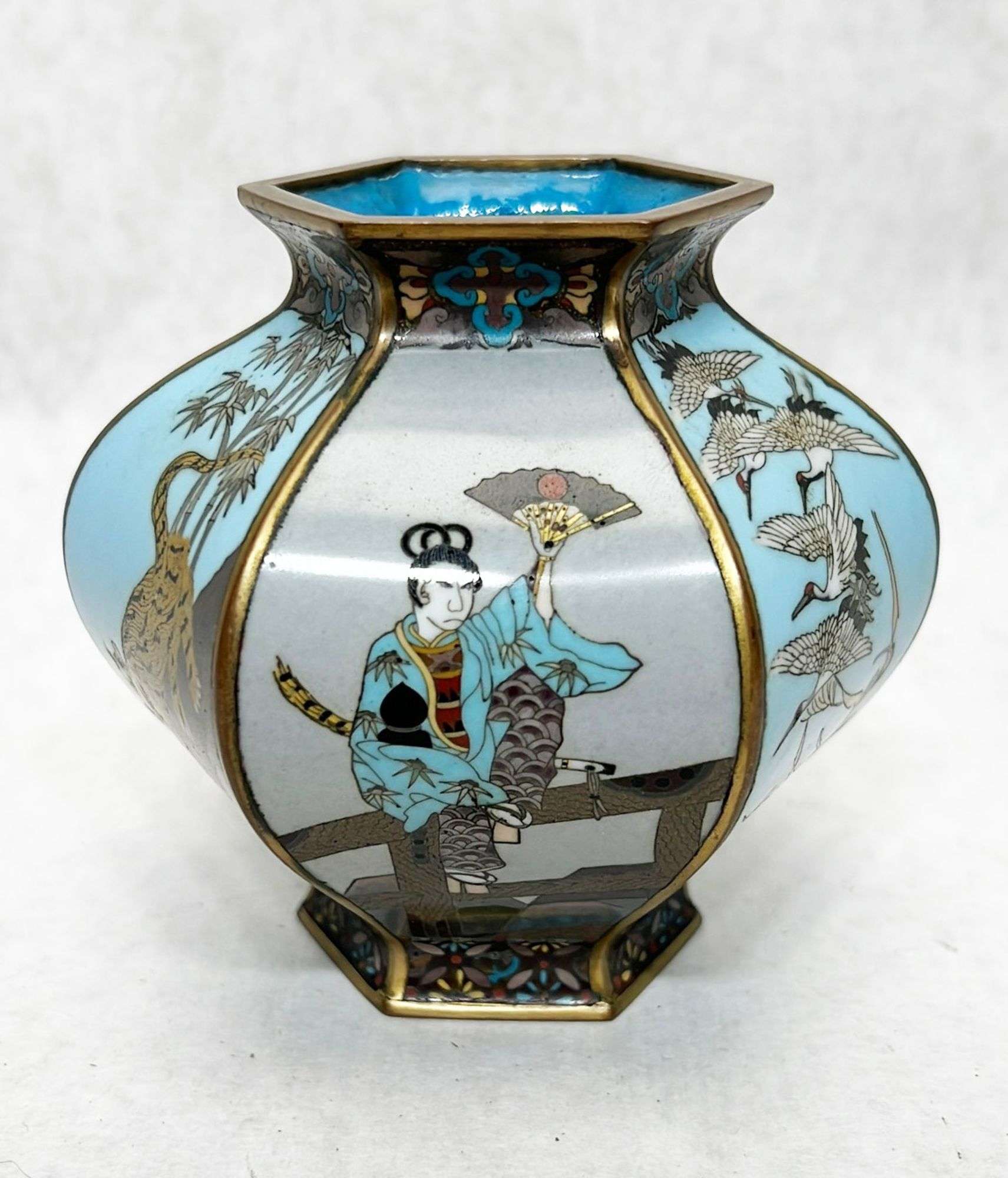 Appraisal: Japanese Meiji Period Cloisonne Sided Vase tall at widest Condition