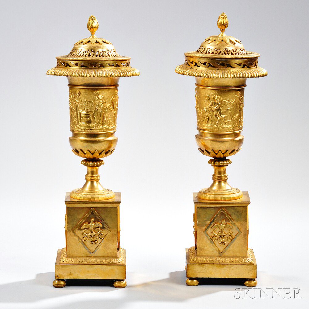 Appraisal: Pair of Empire Ormolu Br le-parfums Paris early th century