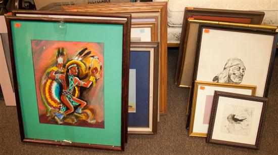 Appraisal: assorted paintings prints and watercolors mostly of native American and