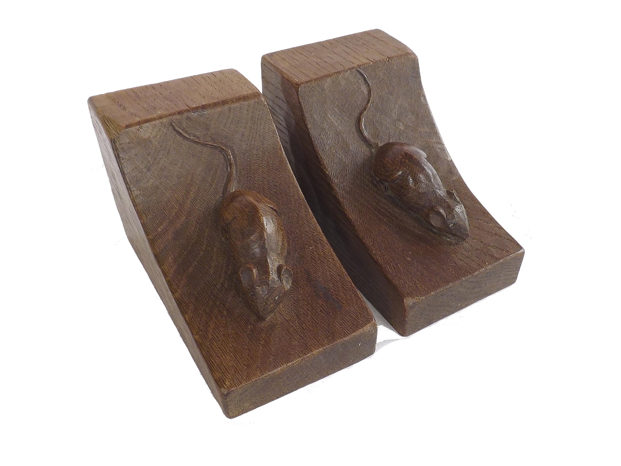 Appraisal: Pair of Arts Crafts 'Mouseman' oak bookends each carved with