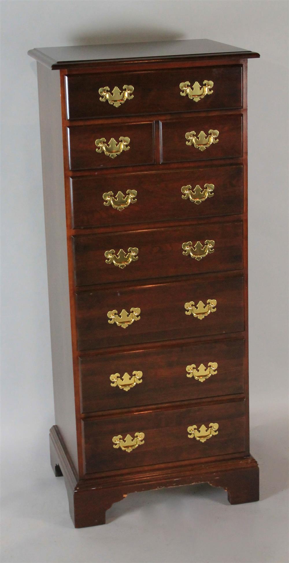 Appraisal: CHIPPENDALE STYLE MAHOGANY LINGERIE CHEST OF DRAWERS molded top over