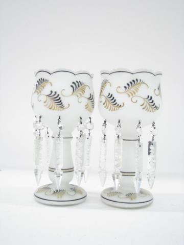 Appraisal: A pair of decorated white antique lustres with black and