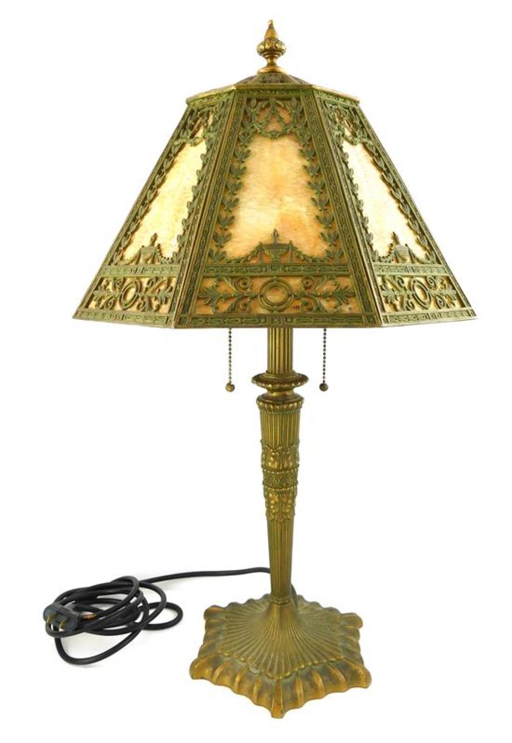 Appraisal: Early th C table lamp with eight panel slag glass