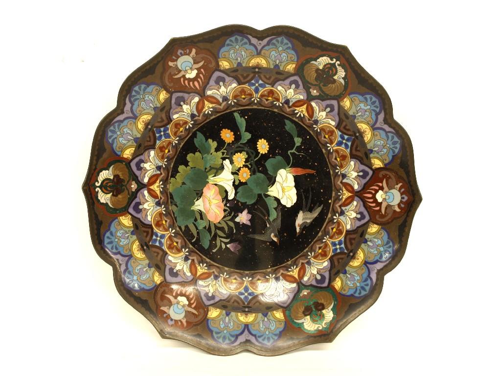 Appraisal: Decorative cloisonne charger decorated to the centre with birds amidst