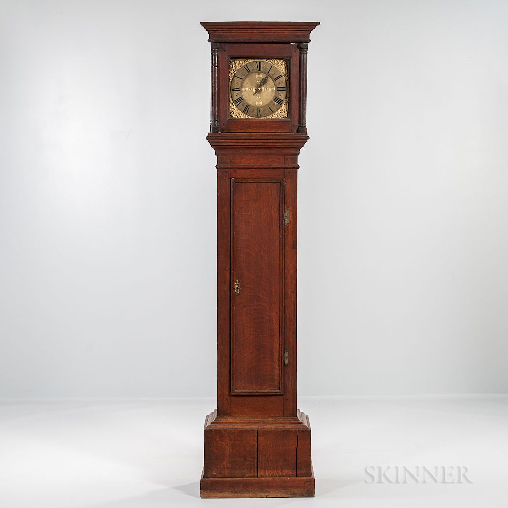 Appraisal: Early English Thirty-hour Brass-dial Longcase Clock Early English Thirty-hour Brass-dial