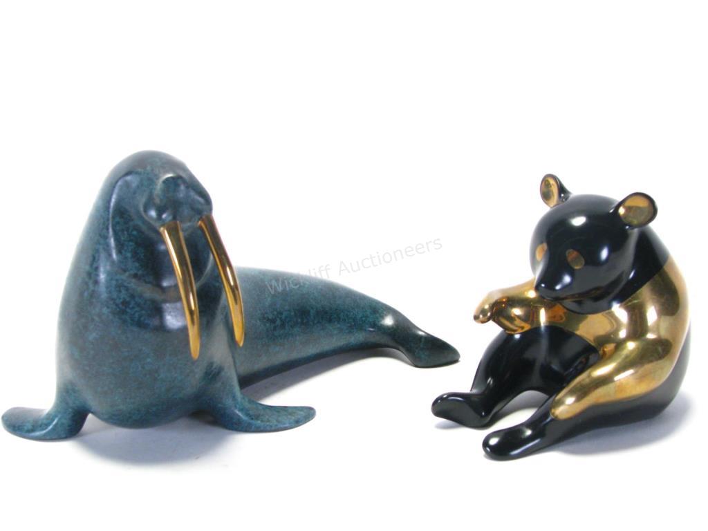 Appraisal: Loet Vanderveen Bronze Walrus and Panda Bear walrus with blue