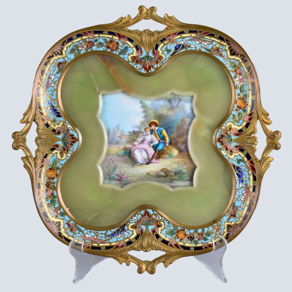 Appraisal: Antique Sevres Centerpiece Antique Sevres Porcelain Onyx and Champleve Bronze