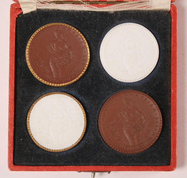 Appraisal: Boxed set Meissen porcelain medals four commemorative bisque discs in