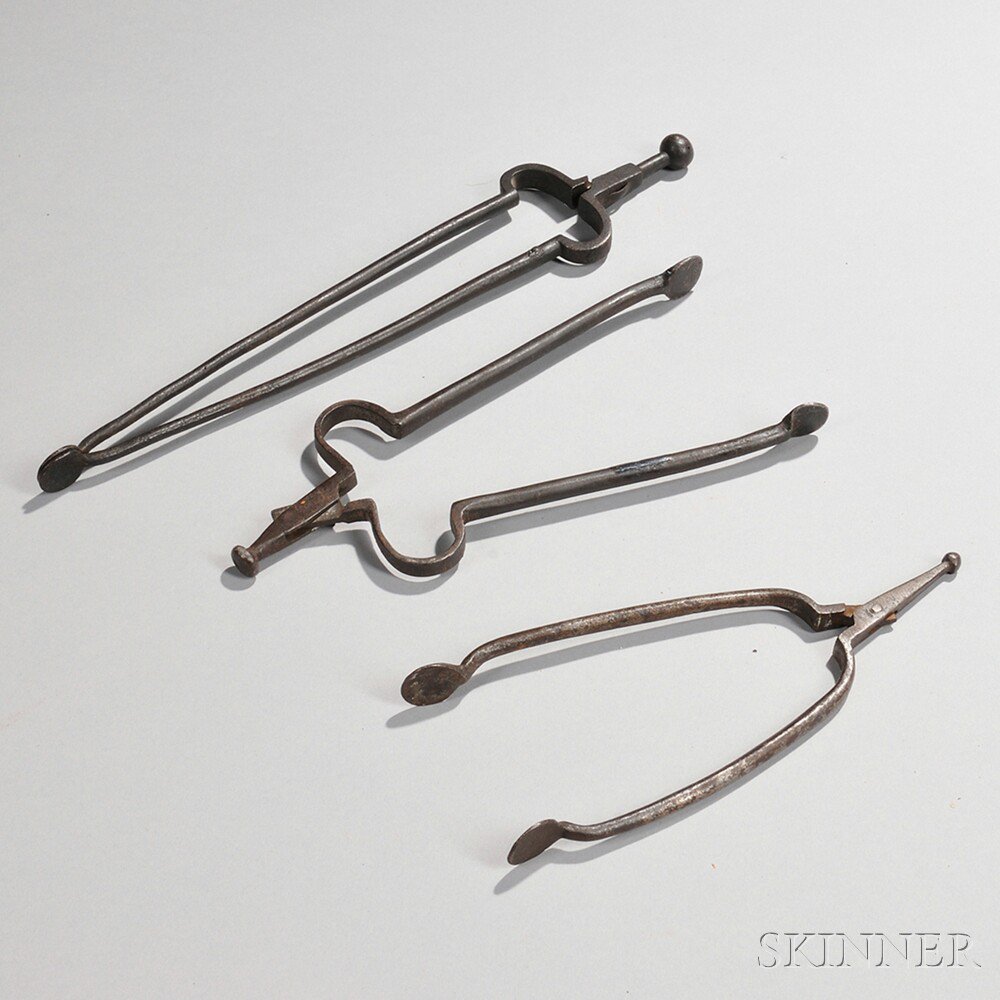 Appraisal: Three Pairs of Wrought Iron Ember Tongs America late th