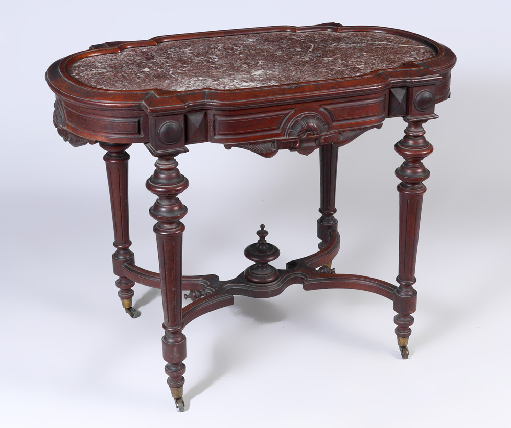 Appraisal: VICTORIAN MARBLE TOP SIDE TABLE Shaped top with inset marble