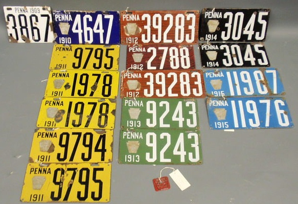 Appraisal: Sixteen Pennsylvania license plates- five three two two two