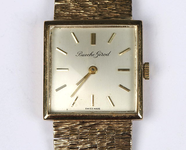 Appraisal: A LADY'S CT GOLD WRIST WATCH AND STRAP by Bueche