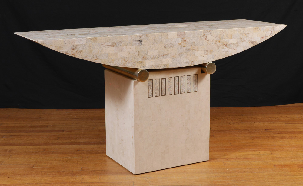 Appraisal: CONTEMPORARY MARBLE CLAD SOFA TABLE Contemporary design clad marble top