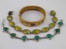 Appraisal: A white metal tests silver malachite bracelet approx cm a