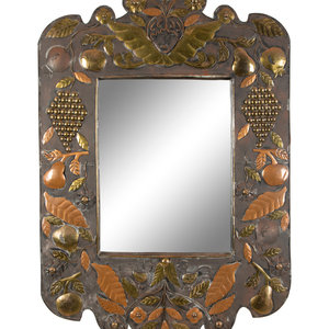 Appraisal: A Continental Brass and Copper Framed Mirror th Century with