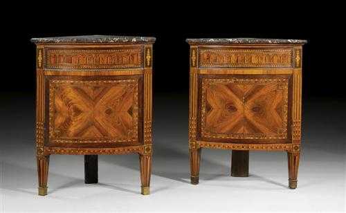 Appraisal: PAIR OF CORNER CABINETS Louis XVI France circa Tulipwood rosewood