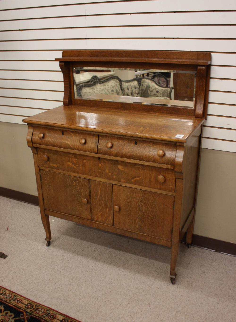 Appraisal: OAK EMPIRE REVIVAL SIDEBOARD American c with attached mirror backsplash