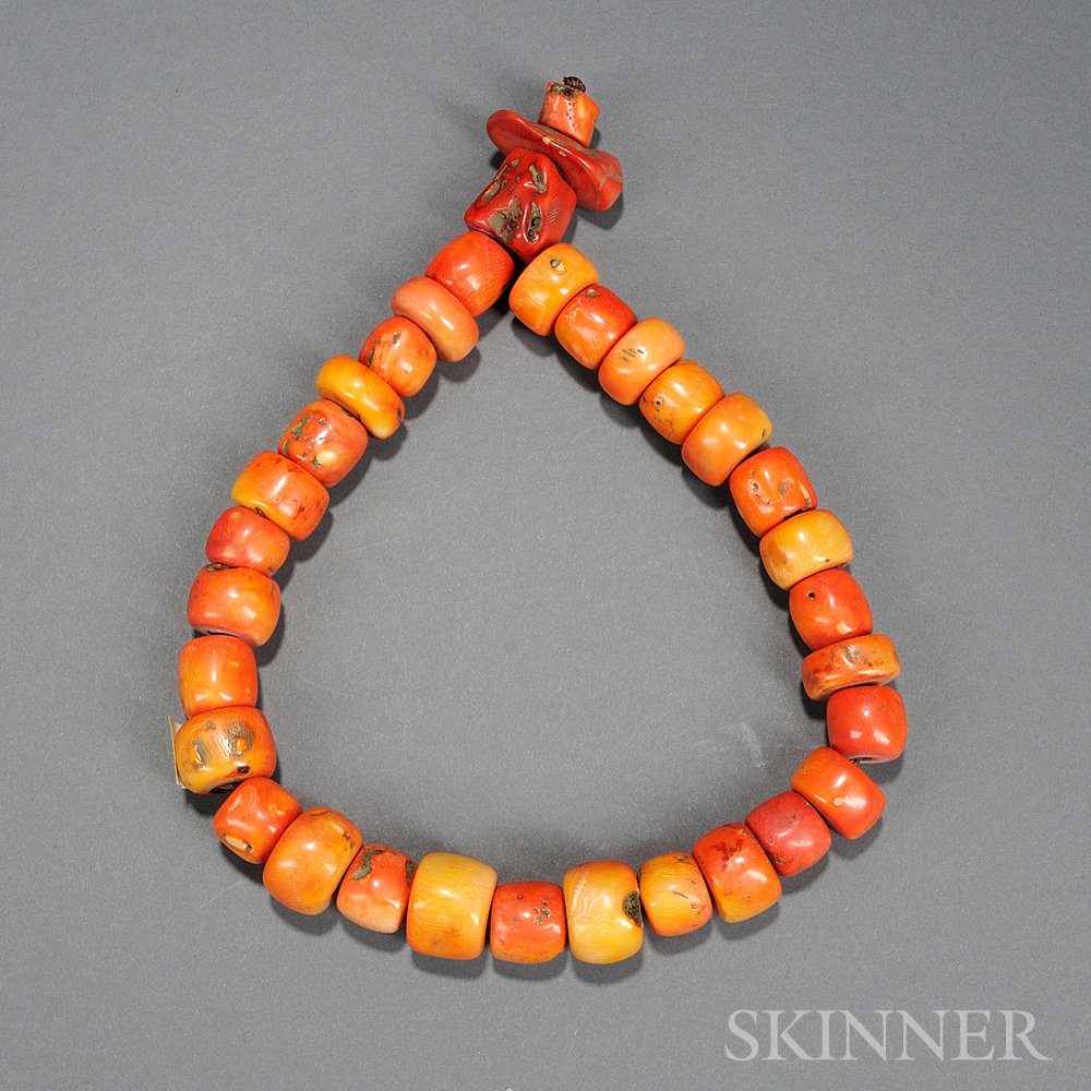 Appraisal: Carved Coral Prayer Beads China ranging in color from orange