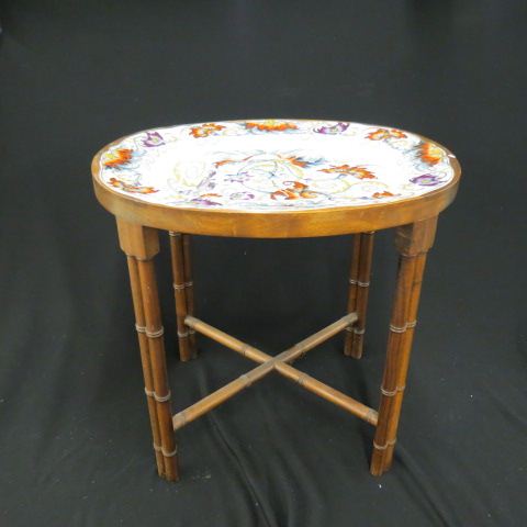 Appraisal: Ironstone Polychrome Platter on Stand fine floral tree-in-well style platter