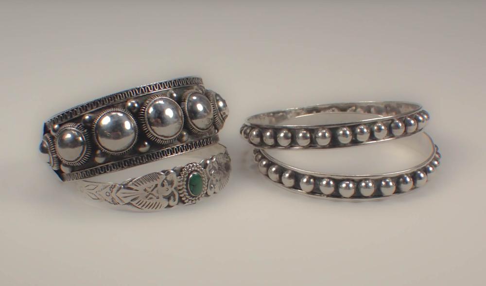 Appraisal: FOUR STERLING SILVER BRACELETS including a Native American Sterling Silver