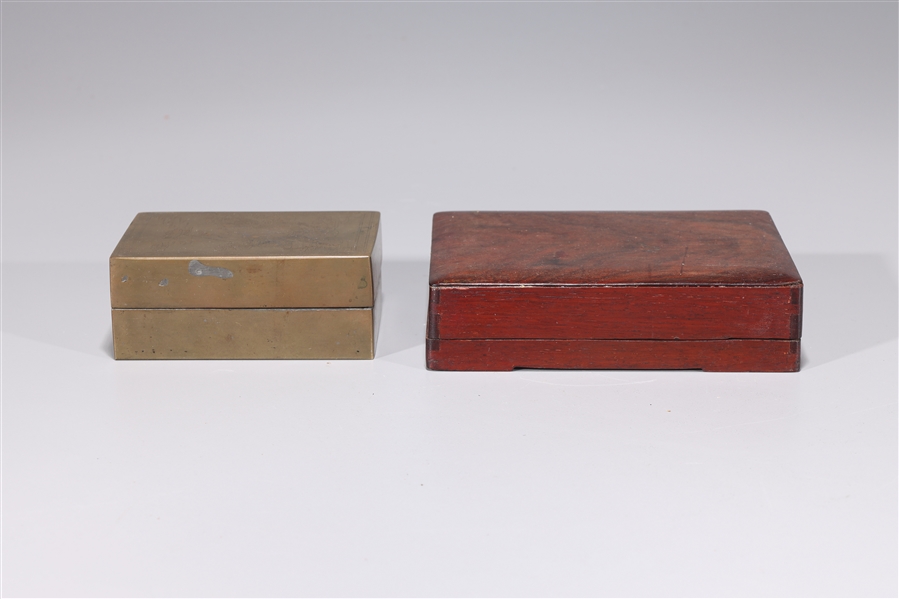 Appraisal: Chinese ink stone in wood box together with brass ink