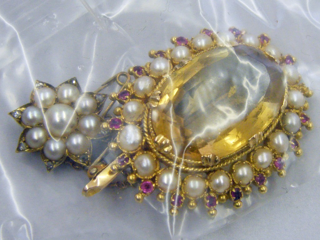 Appraisal: ct pearl set bar brooch Victorian pearl and rose diamond