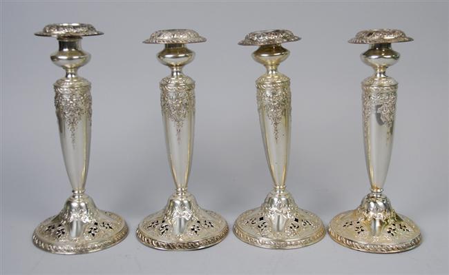 Appraisal: SET OF FOUR AMERICAN SILVER CANDLESTICKS Gorham maker height inches