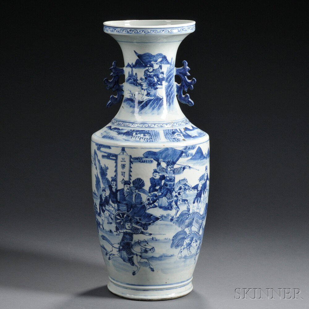 Appraisal: Blue and White Porcelain Vase China th th century baluster-shape