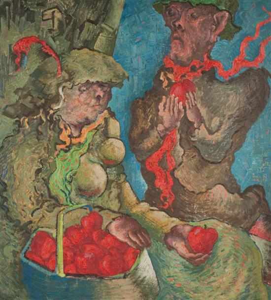 Appraisal: John Deforest Stull American - ''Apple Sellers'' oil on canvas