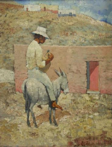 Appraisal: BARREDA Ernesto Oil on Canvas Boy on Burro Signed and