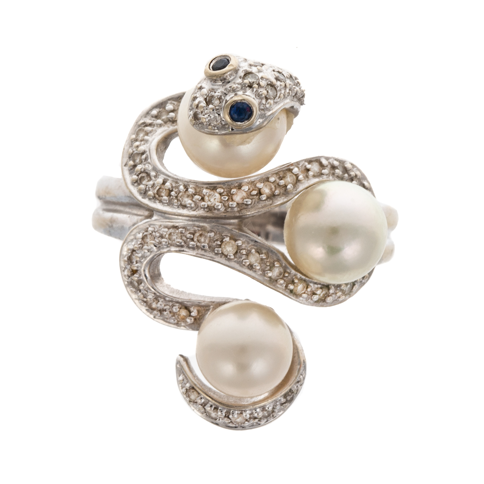 Appraisal: A DIAMOND PEARL SNAKE RING IN K K white gold