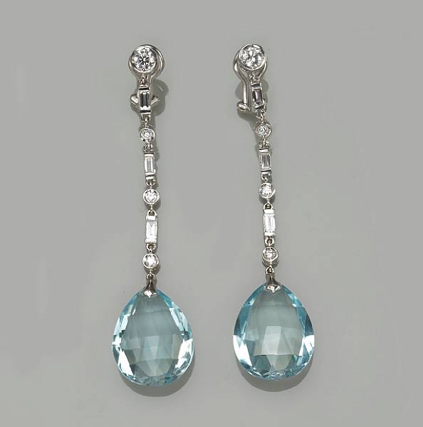 Appraisal: A pair of aquamarine diamond and k white gold earrings