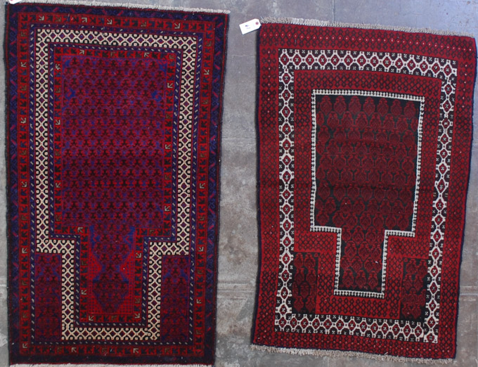 Appraisal: TWO AFGHANI BELOUCH PRAYER RUGS hand knotted ' x '