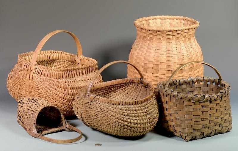 Appraisal: Appalachian Split Oak Baskets Group of Five East TN Appalachian